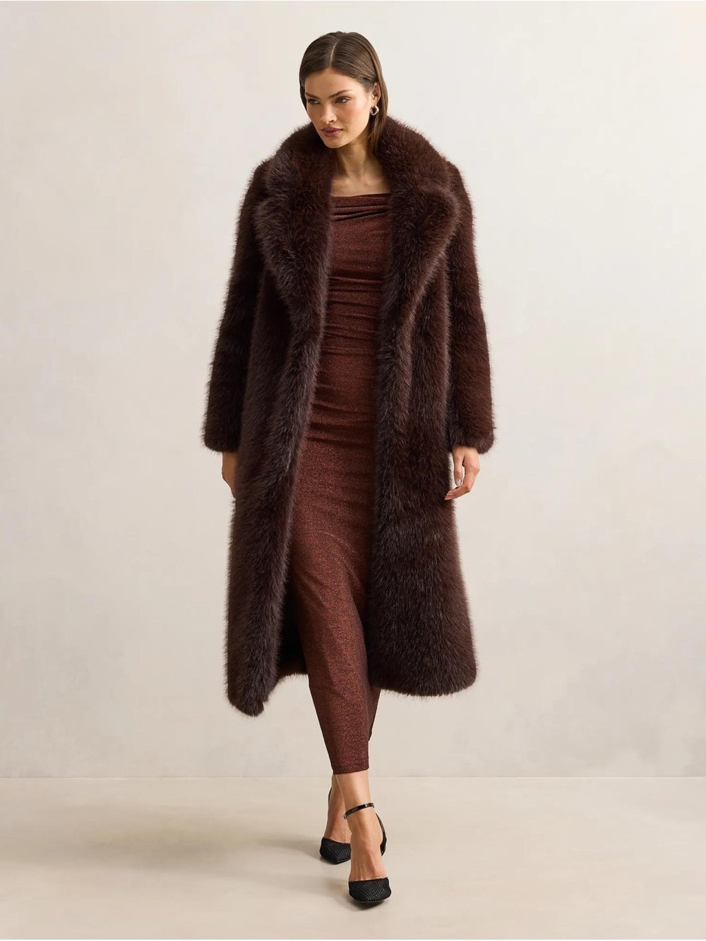 Vivian Asymmetric Twist Off-Shoulder Metallic Brown Maxi Dress | Ever New - Picture 2 of 8